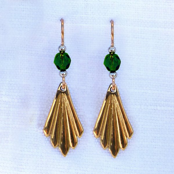 boucles d'oreilles pendentes bronze jaune avec perle