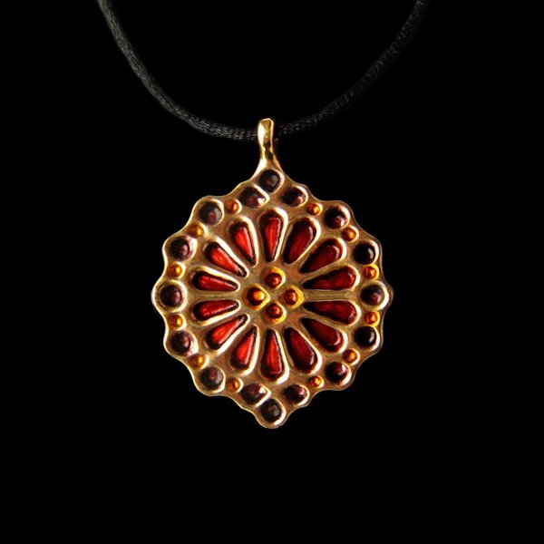 pendentif rosace colorée bronze jaune
